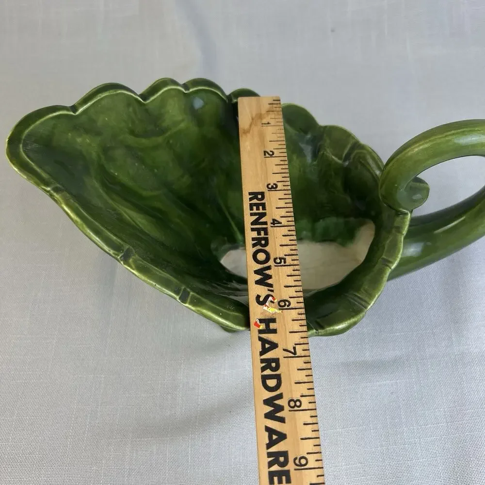 Vintage Ceramic Vase Dark Green Mid Century Modern Home Decor Cornucopia Bowl